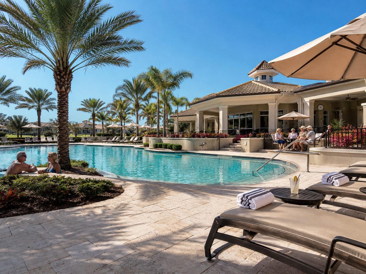 Resort-style pool and sundeck at the Fairway Estates clubhouse