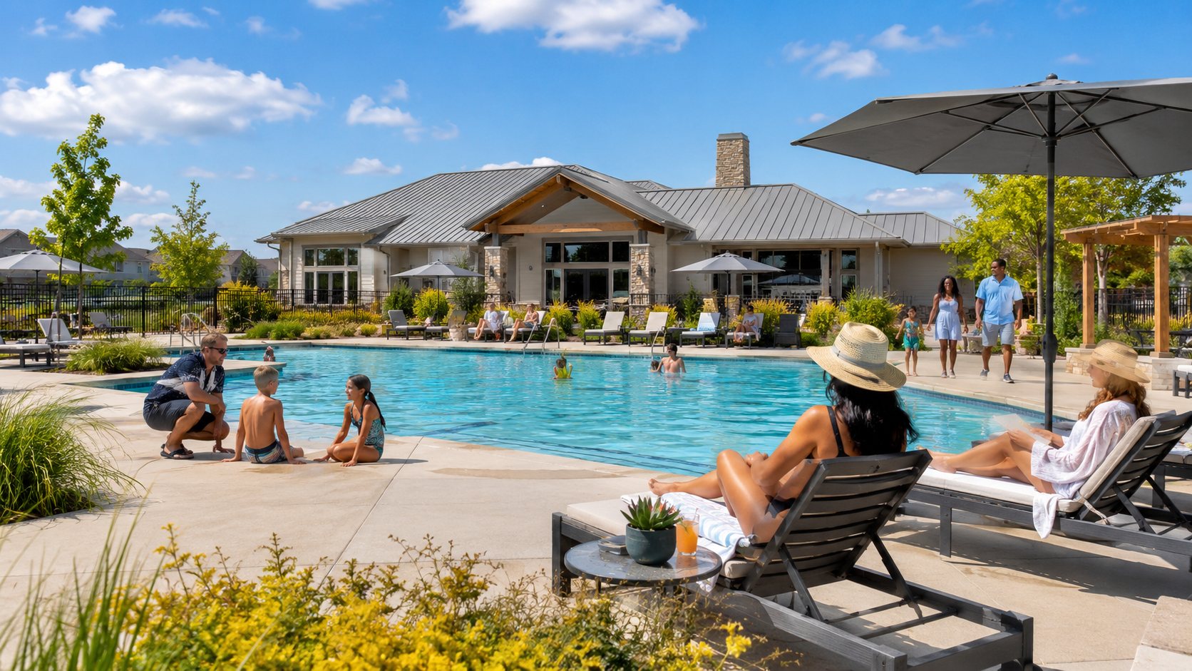 Sunterra Village resort-style outdoor pool and sun deck